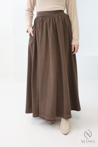 Langer brauner Jeansrock ohne Schlitze aus Baumwolle