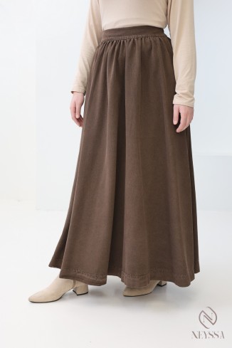 jupe longue en jean marron sans fentes en coton 2