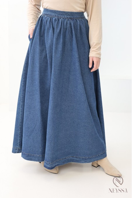 Jupe en jean brut longue sans fentes coupe évasée pour femme voilée