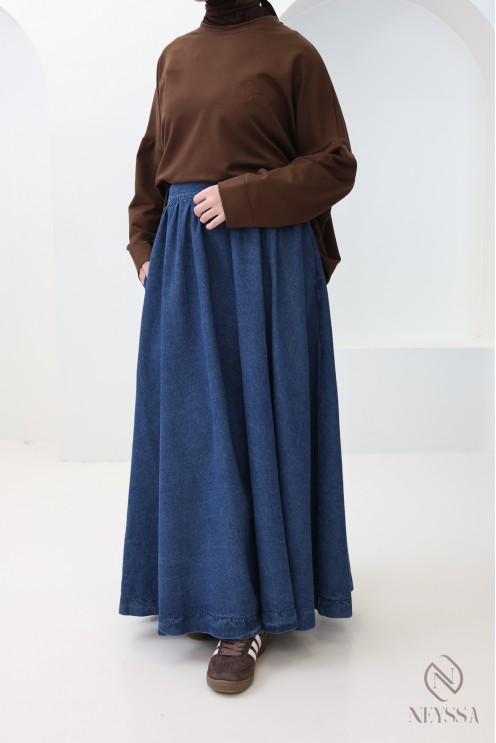 Jupe longue en jean brut foncé 100% coton pour femmes pudique