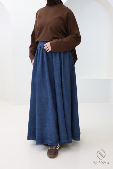 Jupe longue en jean brut foncé 100% coton pour femmes pudique