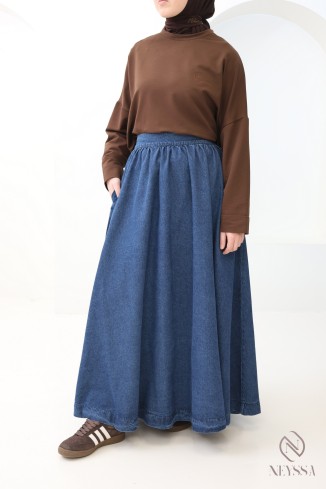 Langer Rock aus dunklem Raw Denim, 100 % Baumwolle