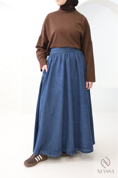 Jupe longue en jean brut foncé 100% coton pour femmes pudique