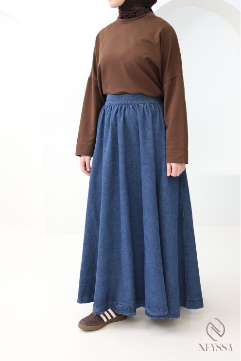 Langer Rock aus dunklem Raw Denim, 100 % Baumwolle