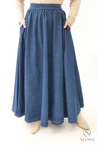 Jupe longue en jean brut foncé 100% coton pour femmes pudique 2