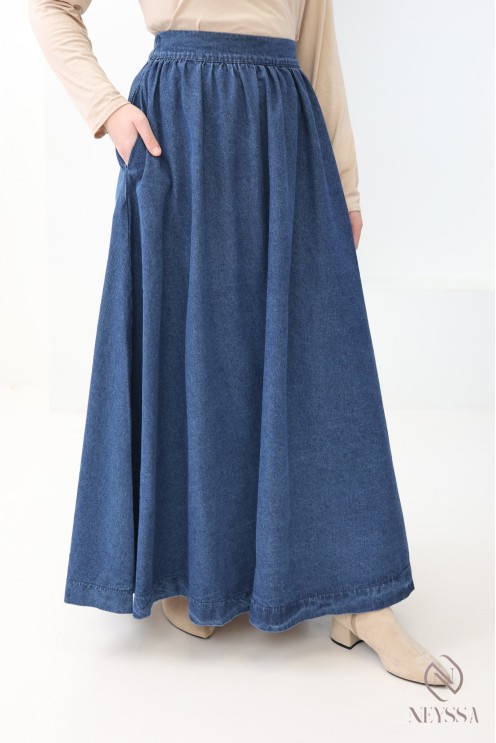 Langer Rock aus dunklem Raw Denim, 100 % Baumwolle