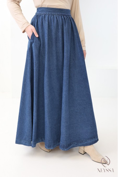 Jupe longue en jean brut foncé 100% coton pour femmes pudique