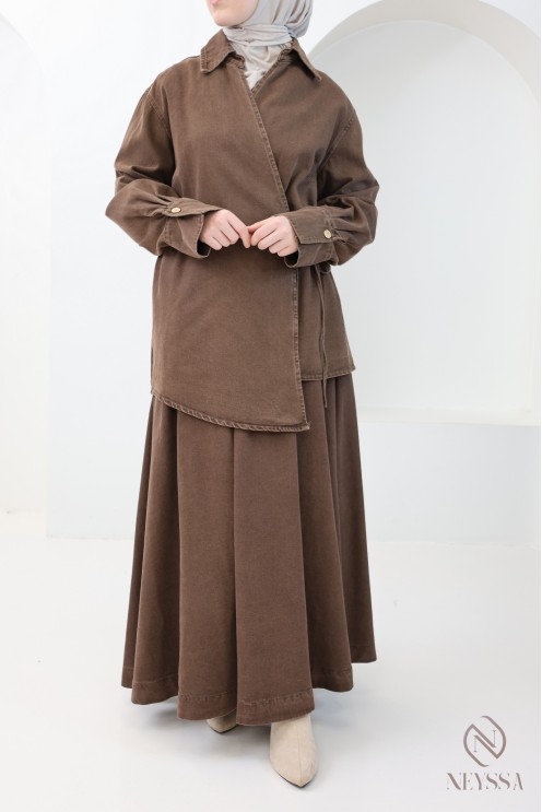 2-teiliges Set aus 100 % Baumwolle, Kimono und Rock, Hijabi-Outfit