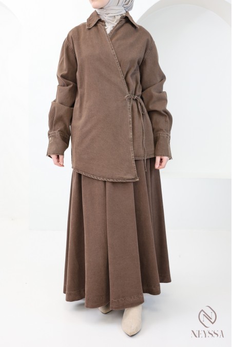 2-teiliges Set aus 100 % Baumwolle, Kimono und Rock, Hijabi-Outfit