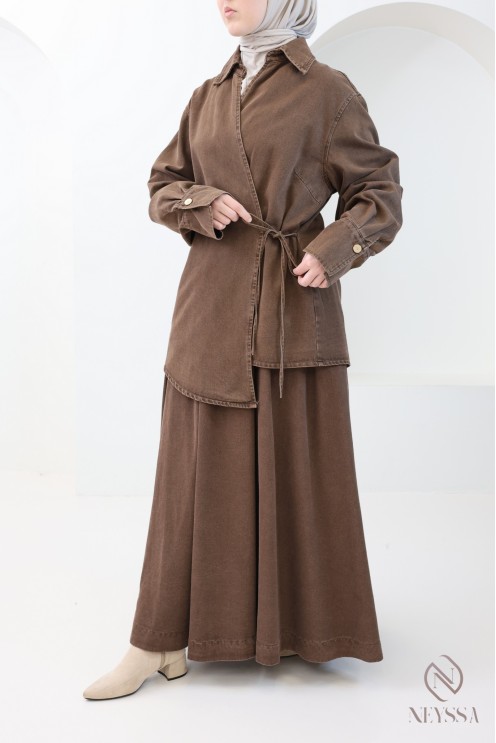 2-teiliges Set aus 100 % Baumwolle, Kimono und Rock, Hijabi-Outfit