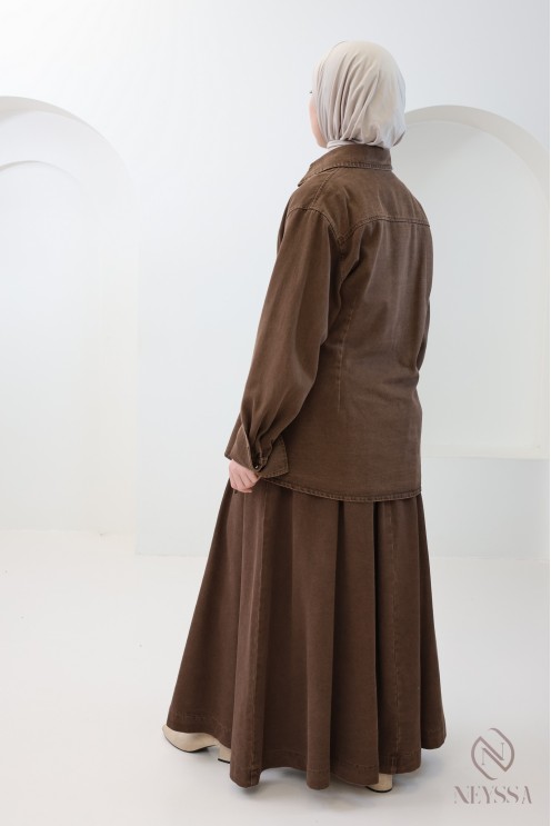 2-teiliges Set aus 100 % Baumwolle, Kimono und Rock, Hijabi-Outfit