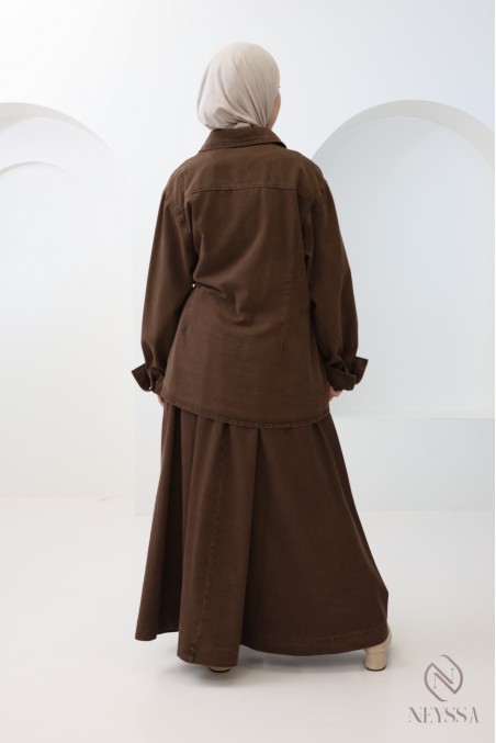 2-teiliges Set aus 100 % Baumwolle, Kimono und Rock, Hijabi-Outfit