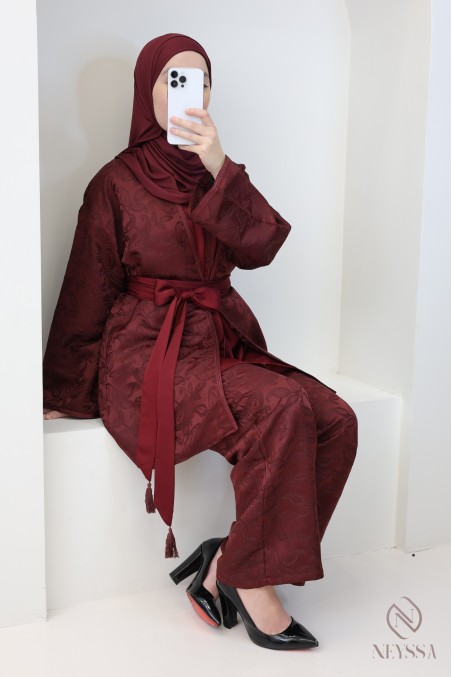 4-teiliges Damen-Set im Kaftan-Stil aus Brokat mit Sfifa