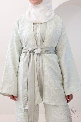 Women's 4-piece sea green brocade set, kimono and palazzo trousers 2