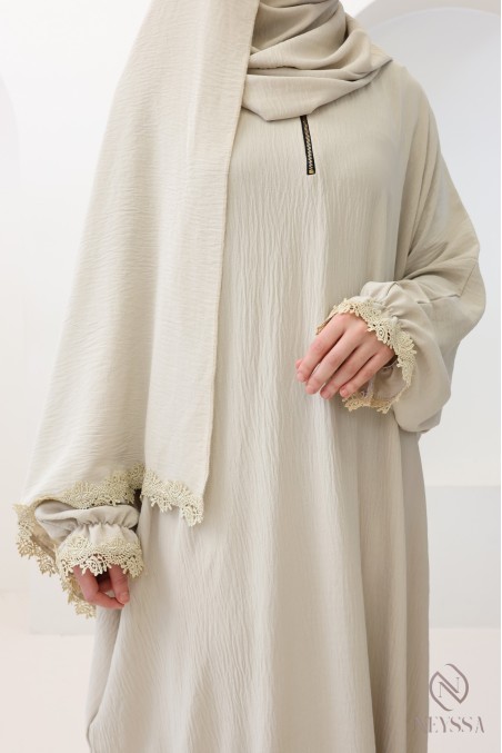 Butterfly cut prayer dress with integrated hijab and gold embroidery