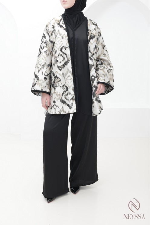 Ensemble 4 pièces brocart noir tendance tenue Aïd