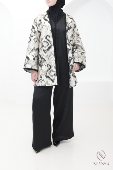 Ensemble 4 pièces brocart noir tendance tenue Aïd