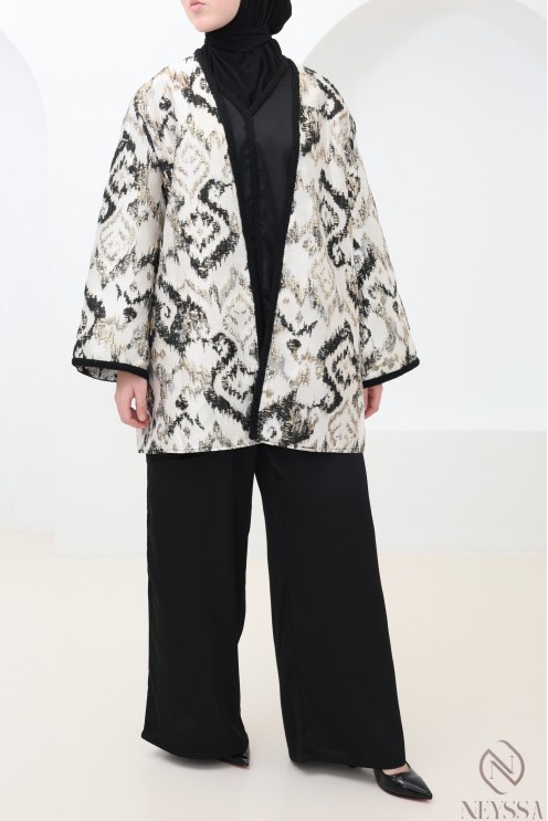 4-teiliges Set aus schwarzem Brokat, trendiges Eid-Outfit