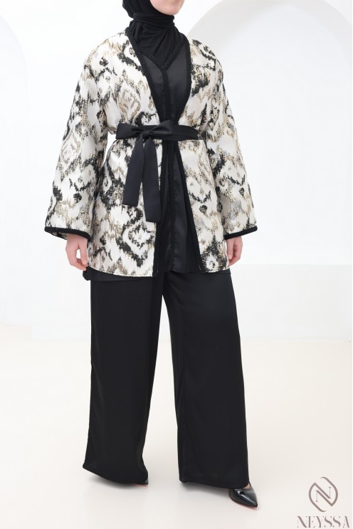 4-teiliges Set aus schwarzem Brokat, trendiges Eid-Outfit