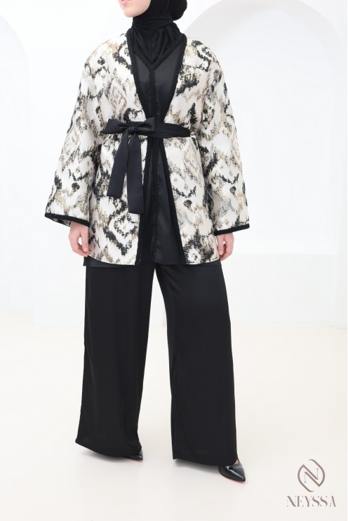 Ensemble 4 pièces brocart noir tendance tenue Aïd