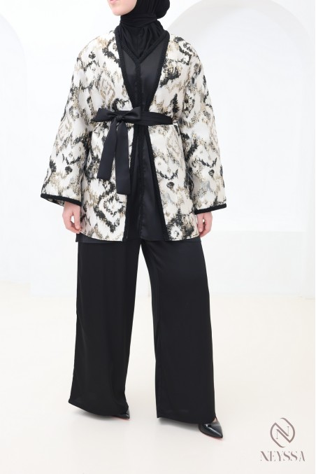 Ensemble 4 pièces brocart noir tendance tenue Aïd