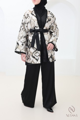 Ensemble 4 pièces brocart noir tendance tenue Aïd 2