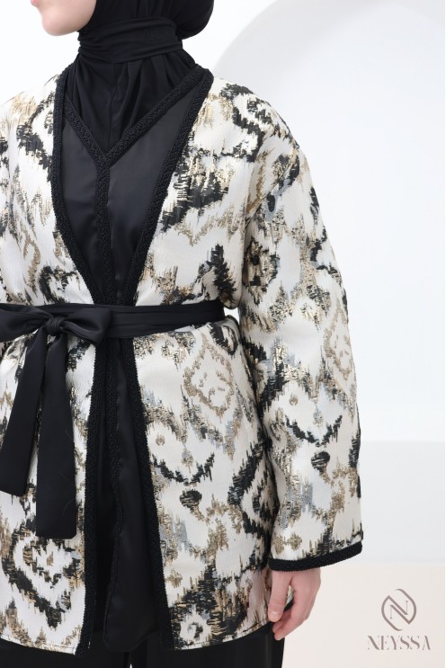 Ensemble 4 pièces brocart noir tendance tenue Aïd