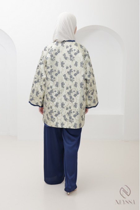 Set with palazzo pants and midnight blue brocade kimono for Eid