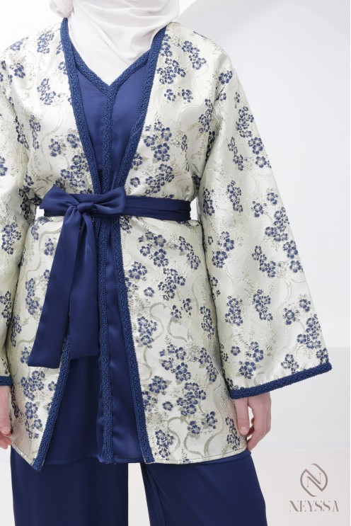 Set  mit Palazzo und nachtblauem Brokat-Kimono für das Eid-Fest