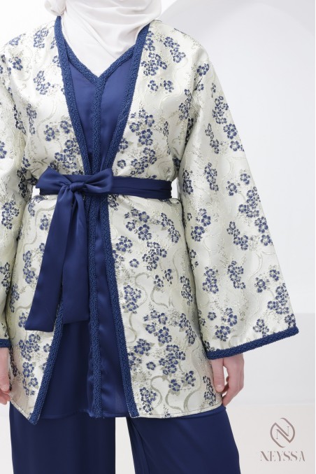 Set  mit Palazzo und nachtblauem Brokat-Kimono für das Eid-Fest