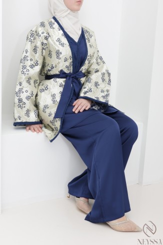 Set  mit Palazzo und nachtblauem Brokat-Kimono für das Eid-Fest