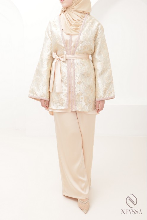 Brocade tunic and kimono set with palazzo trousers, an elegant outfit