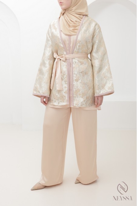 Brocade tunic and kimono set with palazzo trousers, an elegant outfit