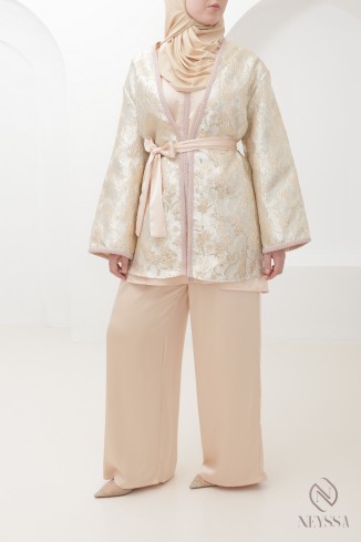 Brocade tunic and kimono set with palazzo trousers, an elegant outfit
