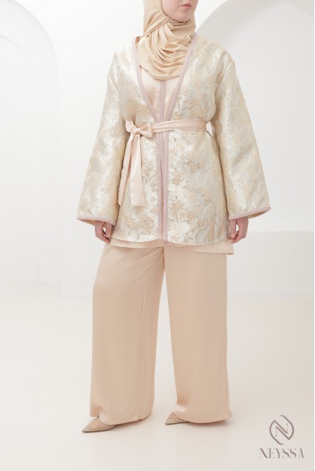 Set aus Tunika und Kimono aus Brokat mit Palazzo, elegantes Outfit