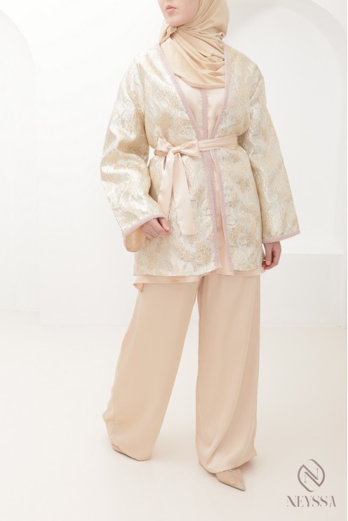 Brocade tunic and kimono set with palazzo trousers, an elegant outfit