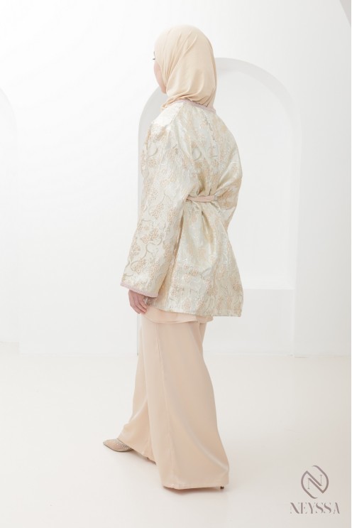 Brocade tunic and kimono set with palazzo trousers, an elegant outfit