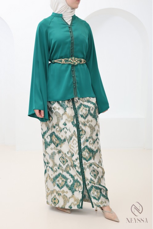 3-piece brocade tunic and skirt set for trendy hijabi women