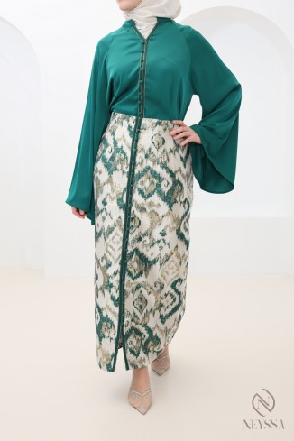 Ensemble 3 pièces tunique+ jupe brocart pour femme hijabi tendance 2