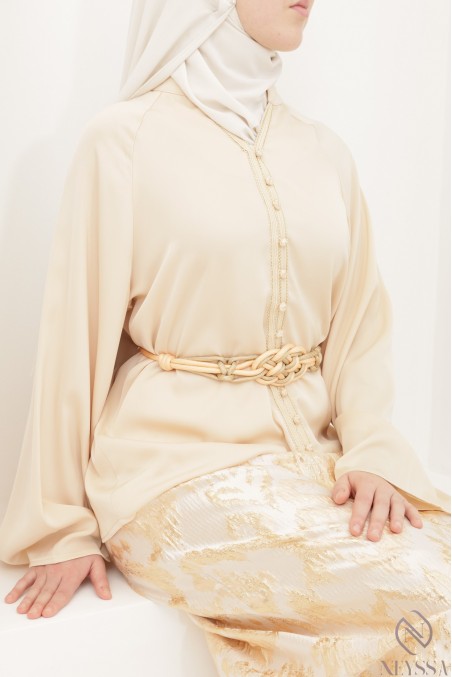 Straight brocade skirt set with women's sfifa tunic for Eid