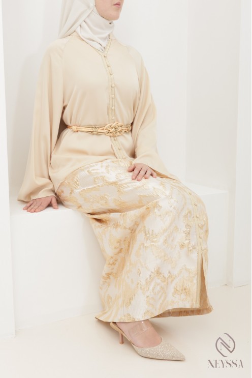 Straight brocade skirt set with women's sfifa tunic for Eid