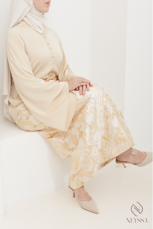 Straight brocade skirt set with women's sfifa tunic for Eid