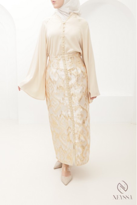 Straight brocade skirt set with women's sfifa tunic for Eid