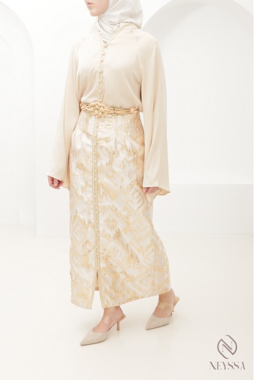 Straight brocade skirt set with women's sfifa tunic for Eid