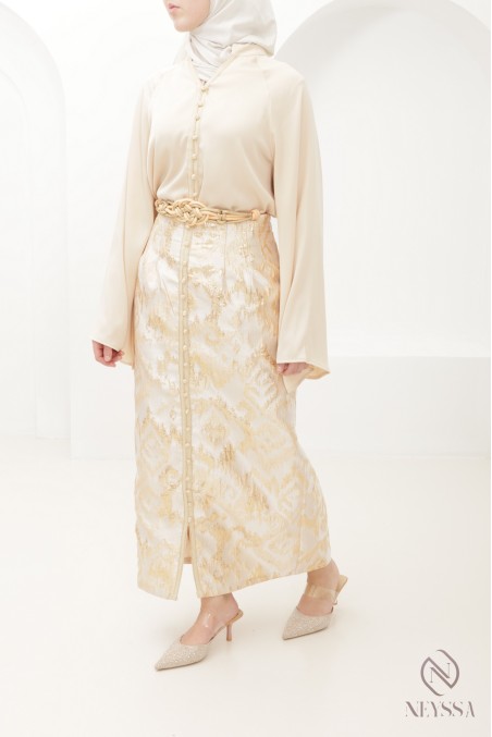 Straight brocade skirt set with women's sfifa tunic for Eid