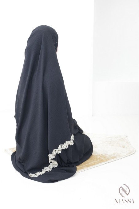 Robe de prière coupe papillon hijab intégré, avec broderie dorée