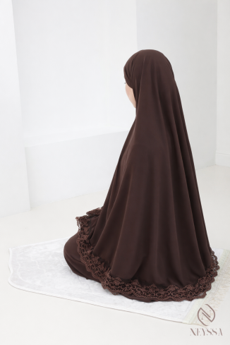 Medina silk khimar abaya with lace details for women