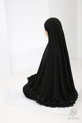 Abaya-Khimar aus Medina-Seide mit Spitzendetails für Damen 2