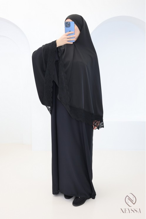 abaya khimar en soie de Médine avec détails de dentelle femme
