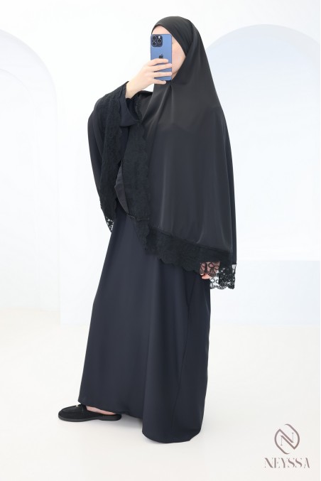 abaya khimar en soie de Médine avec détails de dentelle femme